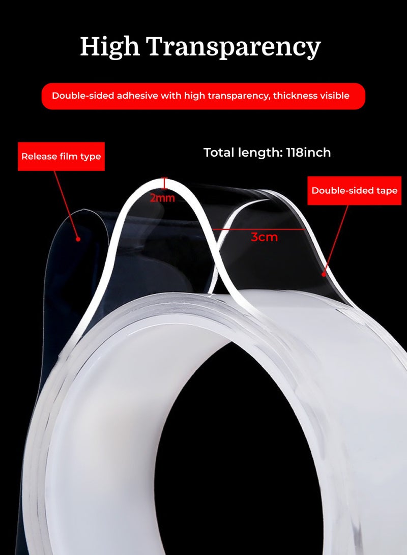 Double Sided Tape 1 Pack Heavy Duty, (30MM Width, Total 3Meter) Clear Adhesive Waterproof Removable Double Sided Mounting Tape for Carpet Fix, Home Office Wall Decor, DIY Crafts, Car Glass Decor - Image 2