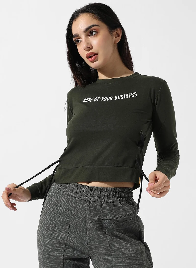 Campus Sutra Women's Forest Green Typographic Print Top