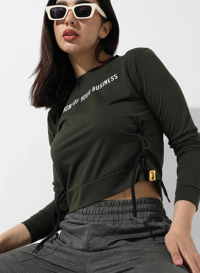 Pinacolada  Women's Forest Green Typographic Print Top for Women | Best Price UAE