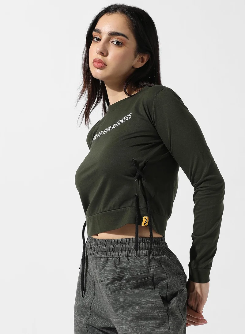 Pinacolada  Women's Forest Green Typographic Print Top for Women | Best Price UAE