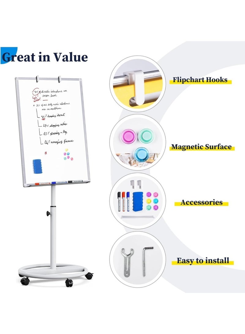 TAPIT Mobile Whiteboard 90x60cm Stand Magnetic Dry Erase Board Chart Easel Board with Adjustable Height Suitable for Office Home Classroom - Image 4