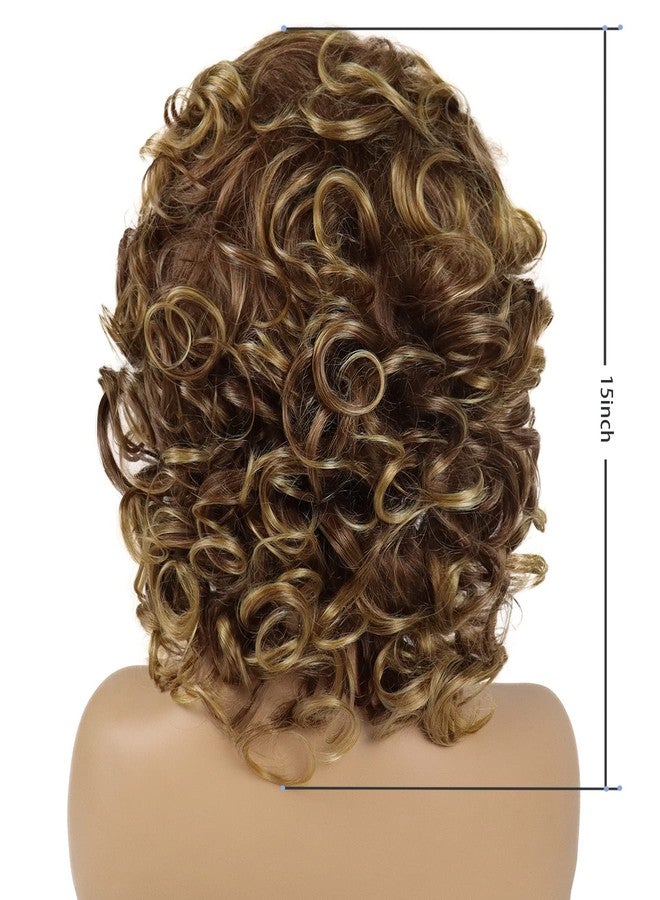 GNIMEGIL 14 Inch Mixed Blonde Big Hair 80s Wig Women Short Curly Wigs For Women Soft Synthetic Hair Loose Curly Wig With Bangs Vintage Halloween Costume Farrah Fawcett Wigs Carnival Party For Woman - Image 4