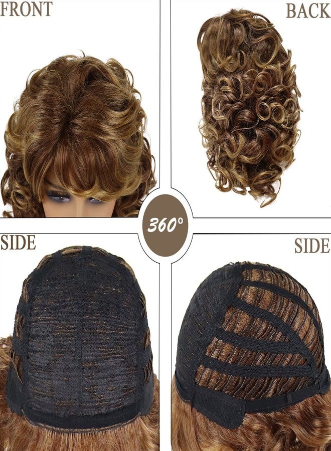 GNIMEGIL 14 Inch Mixed Blonde Big Hair 80s Wig Women Short Curly Wigs For Women Soft Synthetic Hair Loose Curly Wig With Bangs Vintage Halloween Costume Farrah Fawcett Wigs Carnival Party For Woman - Image 3