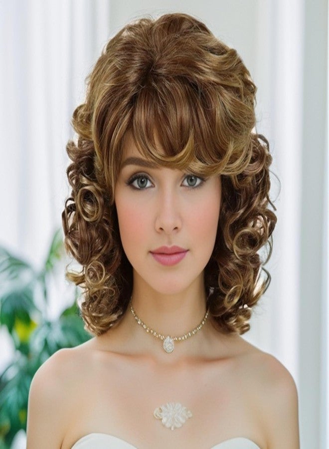 GNIMEGIL 14 Inch Mixed Blonde Big Hair 80s Wig Women Short Curly Wigs For Women Soft Synthetic Hair Loose Curly Wig With Bangs Vintage Halloween Costume Farrah Fawcett Wigs Carnival Party For Woman - Image 2