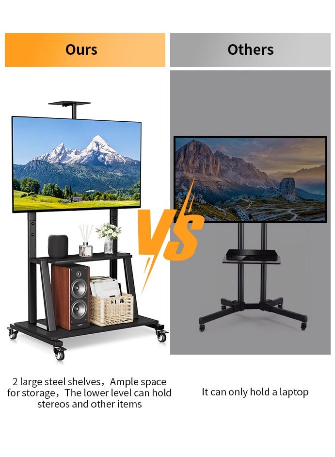 Mobile TV stand for 32-65 inch tvs, 50KG/110LBS capacity, double storage space, The height is adjustable, portable floor stand on wheels,Mobile TV stand in living room,TV stand in the bedroom，Max VESA 600 × 400mm.  - Image 2