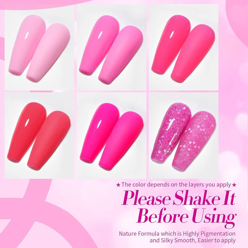 BORN PRETTY Pink Gel Nail Polish Set Neon Hot Pink Cherry Blossom Strawberry Polish Gel Natural Pink Color Gel Polish Spring Summer Gift Set for Holiday 6 Colors - Image 2