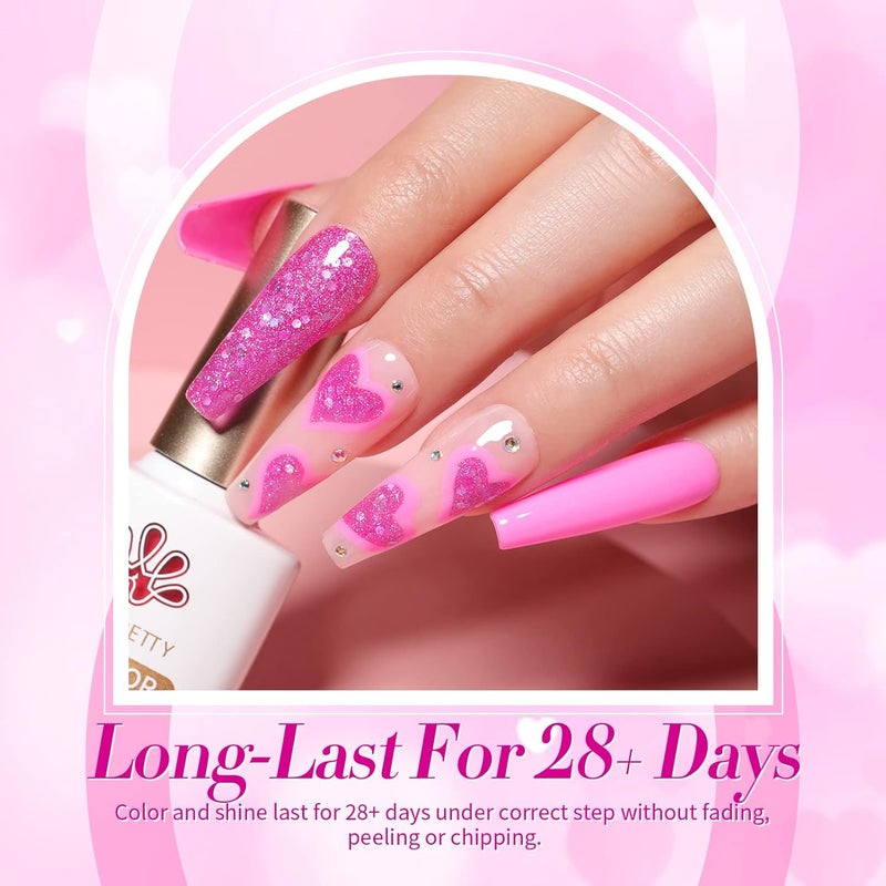 BORN PRETTY Pink Gel Nail Polish Set Neon Hot Pink Cherry Blossom Strawberry Polish Gel Natural Pink Color Gel Polish Spring Summer Gift Set for Holiday 6 Colors - Image 3