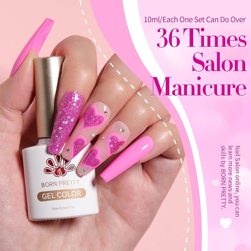 BORN PRETTY Pink Gel Nail Polish Set Neon Hot Pink Cherry Blossom Strawberry Polish Gel Natural Pink Color Gel Polish Spring Summer Gift Set for Holiday 6 Colors - Image 5