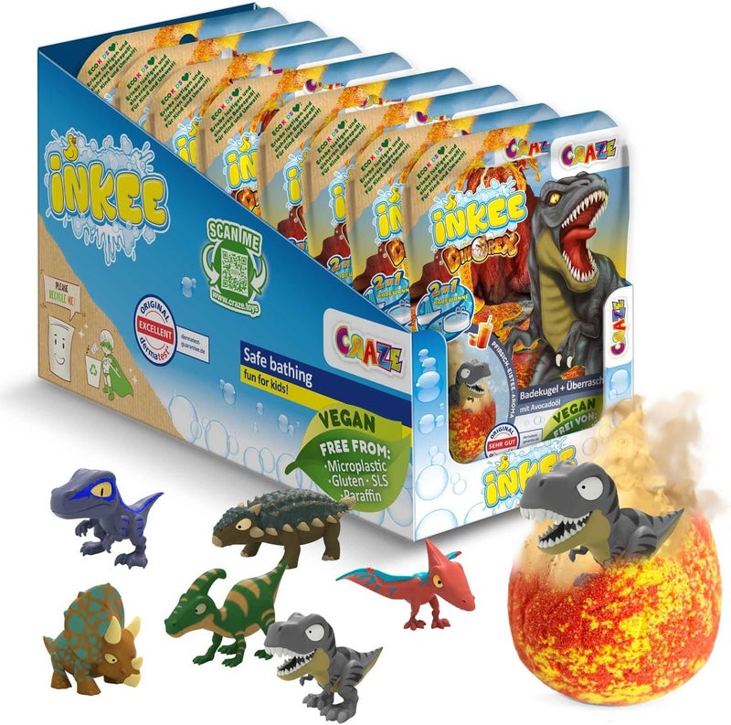 INKEE Surprise Dino Bath Bombs for Kids 8 Pack EggShaped Bath Bombs with Hidden Dinosaur Toys Peach Iced Tea Scent Fun Bubble Bath Gift Set for Children 3 Years