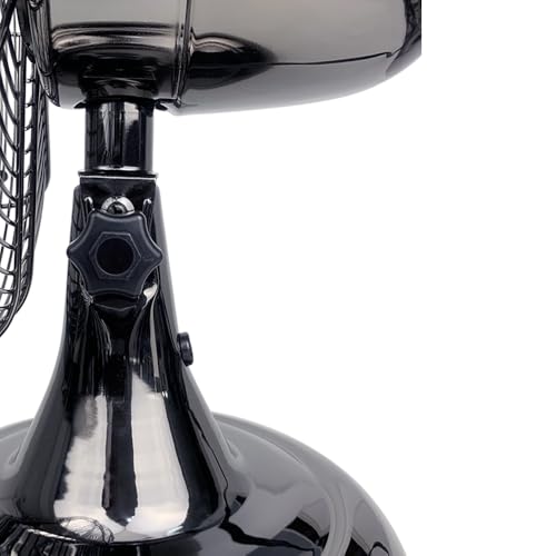 Good Housekeeping 92612 All-Metal 12" Retro Desk Office Table Fan with Wide Oscillation, 3-Speed Settings & Carrying Handle, Midnight Chrome - Image 5