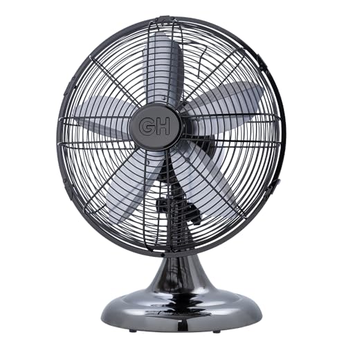 Good Housekeeping 92612 All-Metal 12" Retro Desk Office Table Fan with Wide Oscillation, 3-Speed Settings & Carrying Handle, Midnight Chrome - Image 2