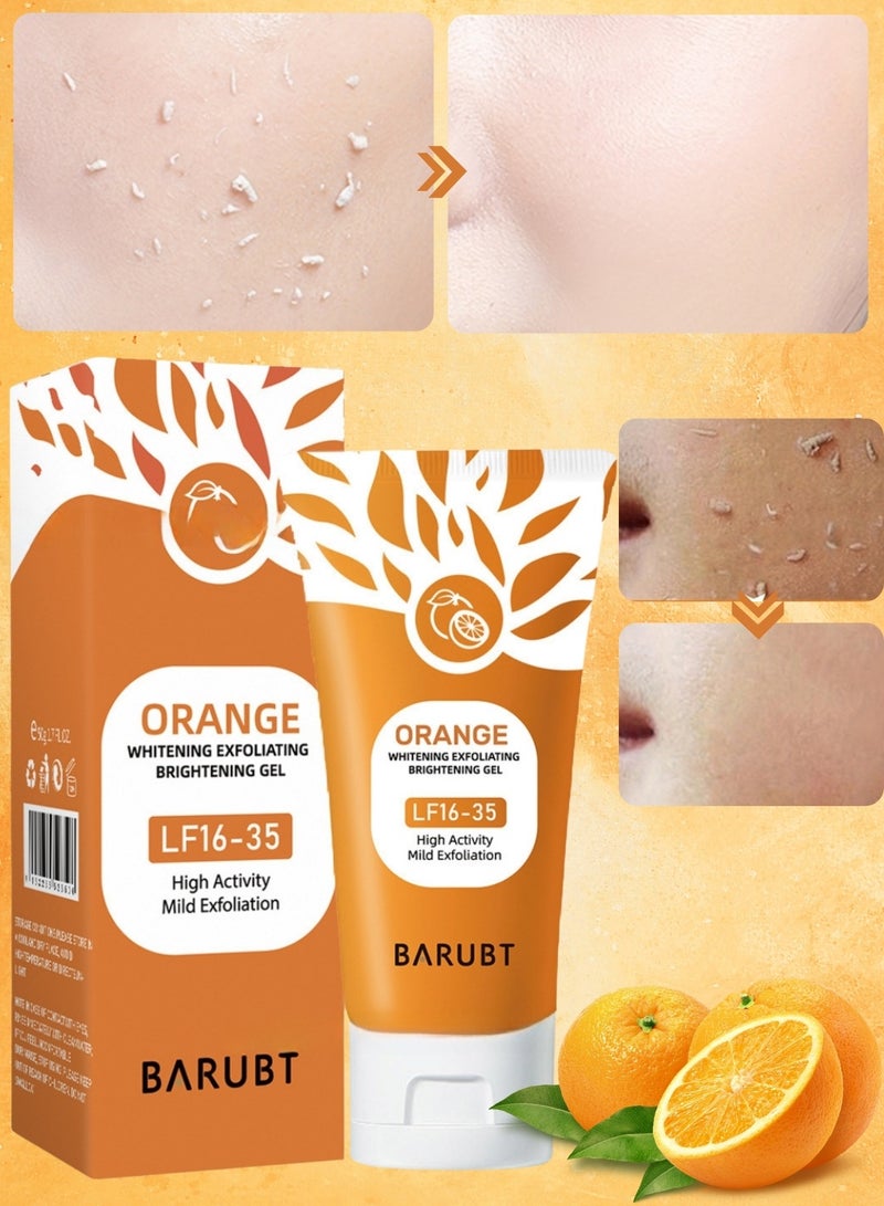 BARUBT Orange Whitening Exfoliating Brightening Gel 50G Dead Skin Exfoliating Moisturizer Face Body Skin Scrub Gel Deep Cleansing Moisturizing Facial Exfoliator Orange Peeling Gel Lotion Vitamin C Cleanser - Image 1