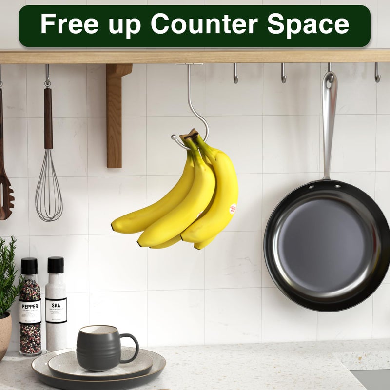 Josmimic Modern Banana Hanger Hook Under Cabinet: Adhesive Banana Holder, Foldable with Magnets When Not in Use, Under Counter Banana Hook, Stainless, Hold 13 LB, Silver, 2 Pack - Image 5