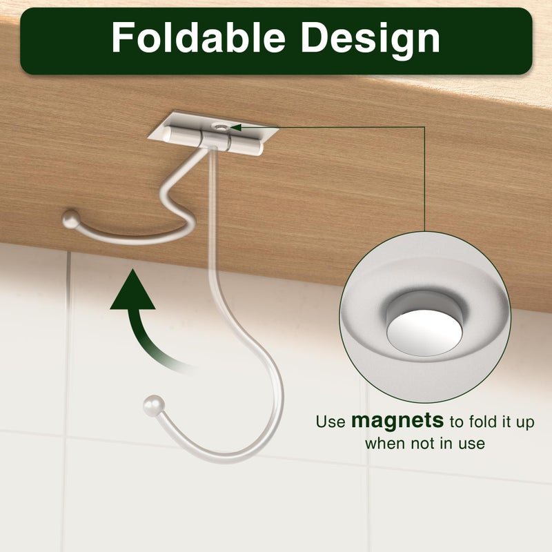 Josmimic Modern Banana Hanger Hook Under Cabinet: Adhesive Banana Holder, Foldable with Magnets When Not in Use, Under Counter Banana Hook, Stainless, Hold 13 LB, Silver, 2 Pack - Image 2