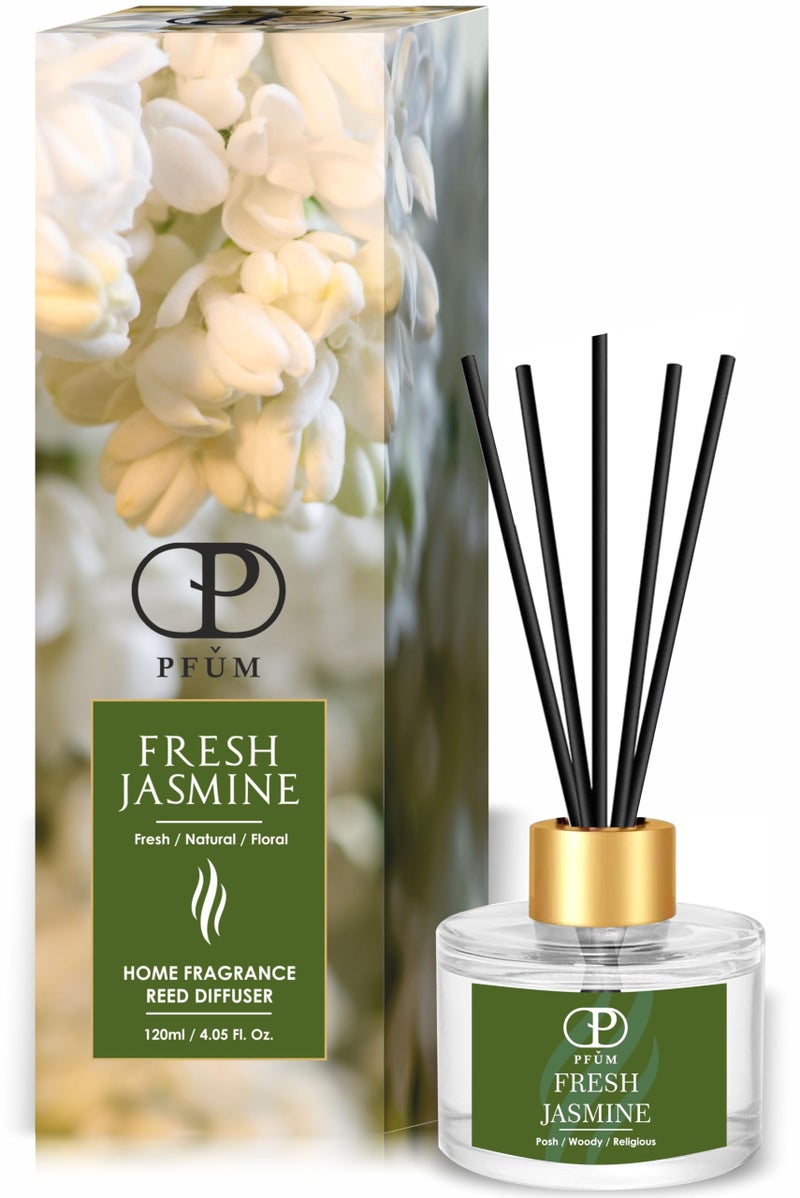PFUM Reed Diffuser Set for Home Fragrance | 120ml with 6 Sticks | Luxury Fragrance Reed Diffuser for Home, Office, Spa, Restaurants & Showrooms (Jasmine) - Image 1