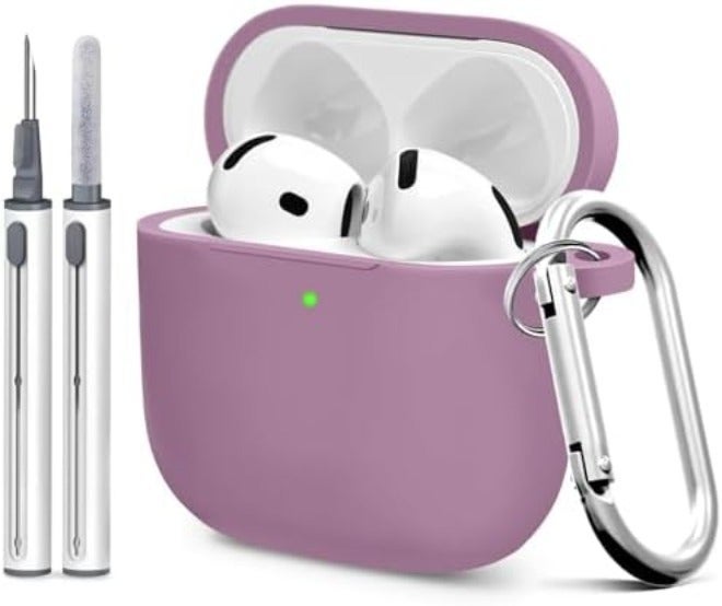 NOUKAJU Silicone Case Cover for AirPods 4th Gen, Soft Skin, Full Protection, Keychain, Cleaner Kit (Milk Tea) - Image 1