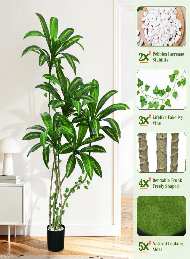 Dolicer 5FT Look Real Artificial Dracaena Tree Indoor with Black Planter, Realistic Artificial Fake Faux Plants for Home Office Living Room Decor - Image 4