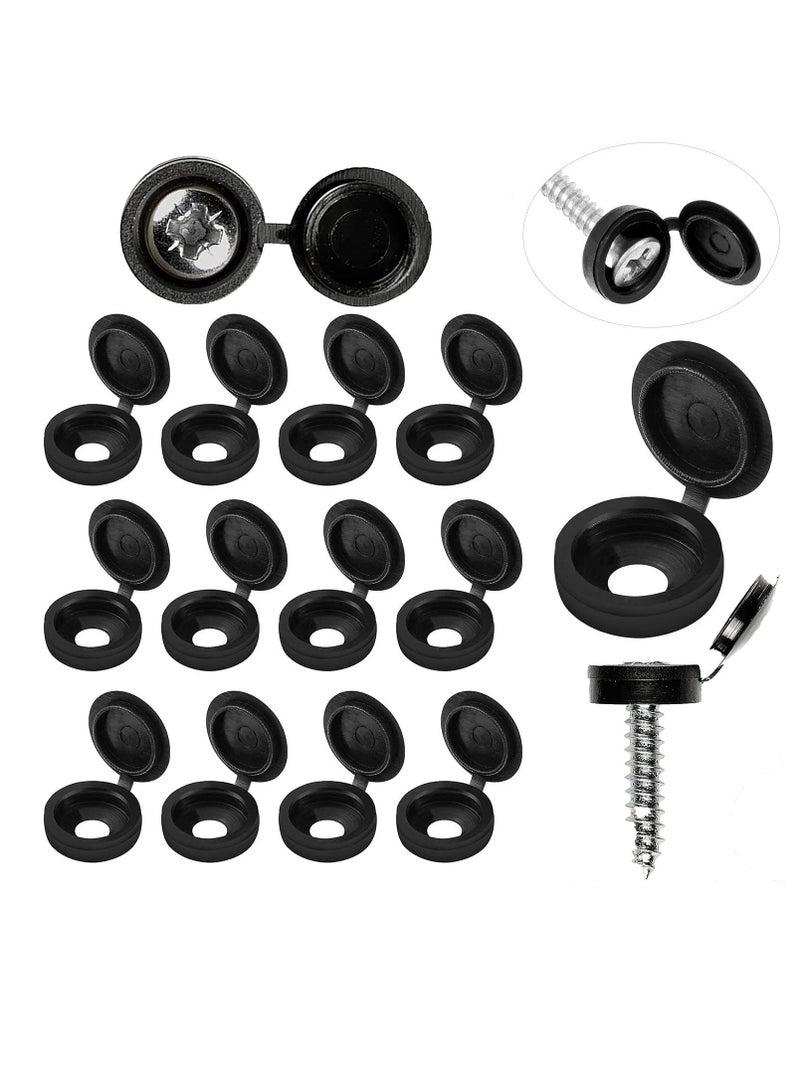 Screw Cover Caps Hinged Plastic Fold Snap Covers Washer Flip Tops Protective Furniture Hardware Screws Decor 100 Pieces, Black - Image 1