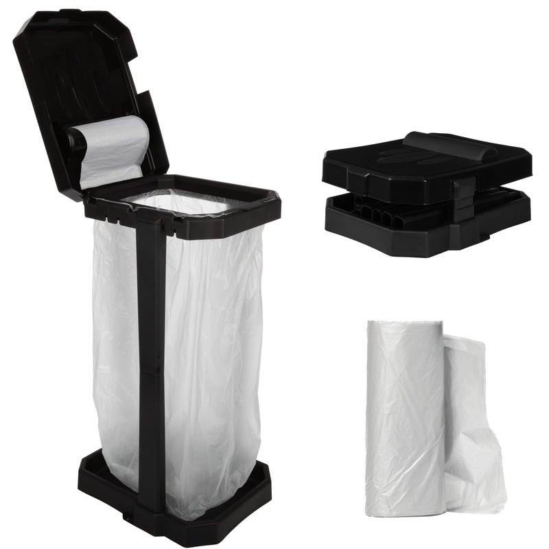 Wakeman Heavy Duty Black Trash Bag Portable Trash Bag Holder Stand with 7 Bags - Collapsible Trash Can Camping, RV, Kitchen, or Tailgate Party Garbage Bag Holder - Image 1