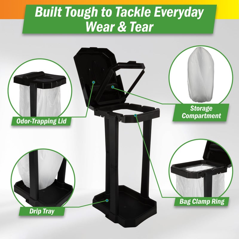 Wakeman Heavy Duty Black Trash Bag Portable Trash Bag Holder Stand with 7 Bags - Collapsible Trash Can Camping, RV, Kitchen, or Tailgate Party Garbage Bag Holder - Image 2