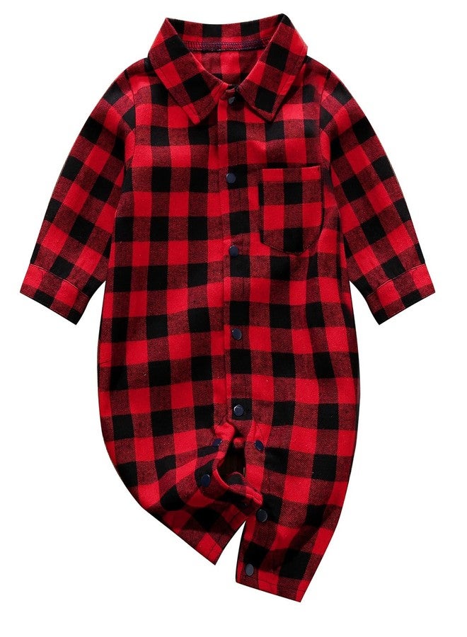 AGQT Toddler Boys Christmas Romper Red Plaid Suit Long Sleeve Xmas T-Shirt Jumpsuit Gentleman Formal One Piece Bodysuit Outfit (Red and Black Grid, 12-18 Months) - Image 1