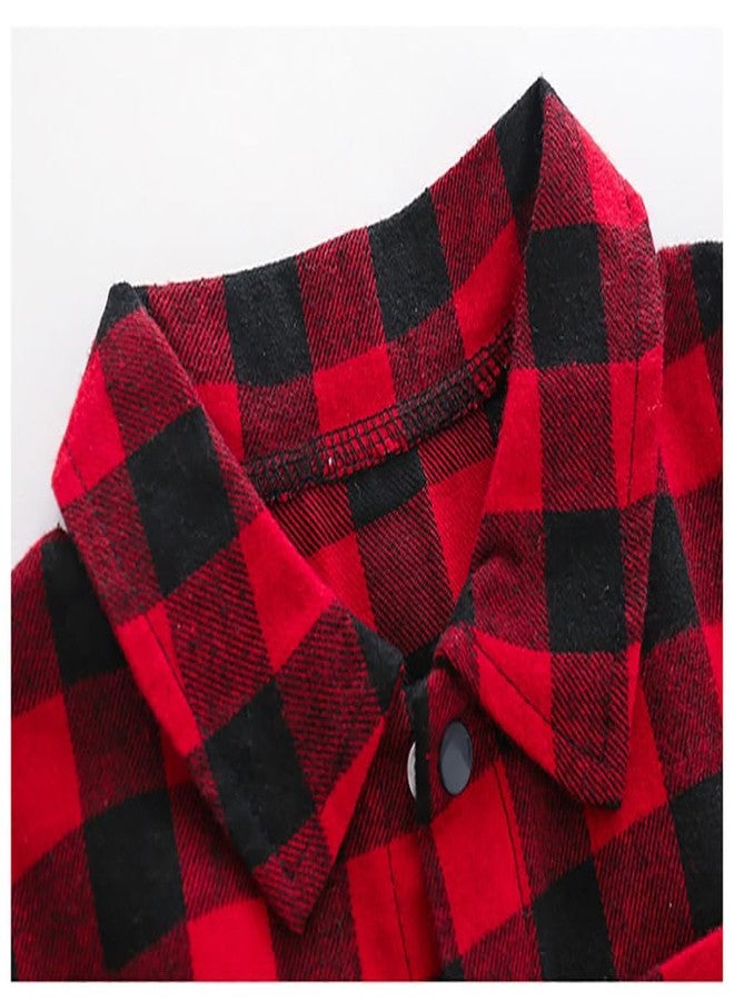 AGQT Toddler Boys Christmas Romper Red Plaid Suit Long Sleeve Xmas T-Shirt Jumpsuit Gentleman Formal One Piece Bodysuit Outfit (Red and Black Grid, 12-18 Months) - Image 4