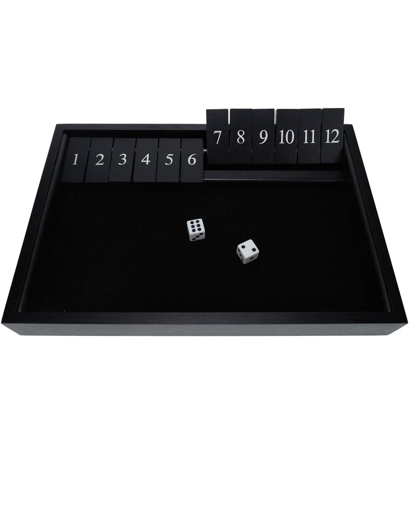 WE Games Wooden Shut The Box - Close The Box Set Pub Game with 12 Number Tiles & 2 Dice Games - 13.5â€ Black Stained Finish, for Adults - Image 1