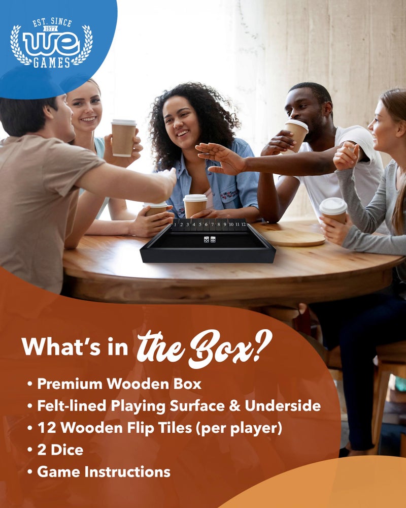WE Games Wooden Shut The Box - Close The Box Set Pub Game with 12 Number Tiles & 2 Dice Games - 13.5â€ Black Stained Finish, for Adults - Image 4