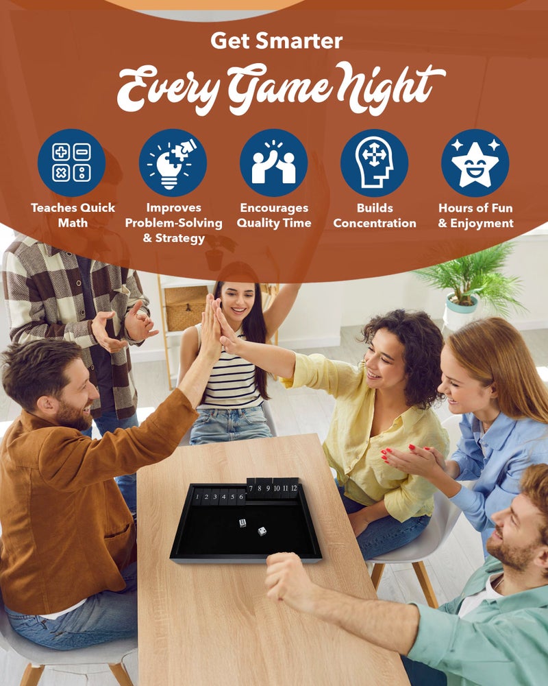 WE Games Wooden Shut The Box - Close The Box Set Pub Game with 12 Number Tiles & 2 Dice Games - 13.5â€ Black Stained Finish, for Adults - Image 5