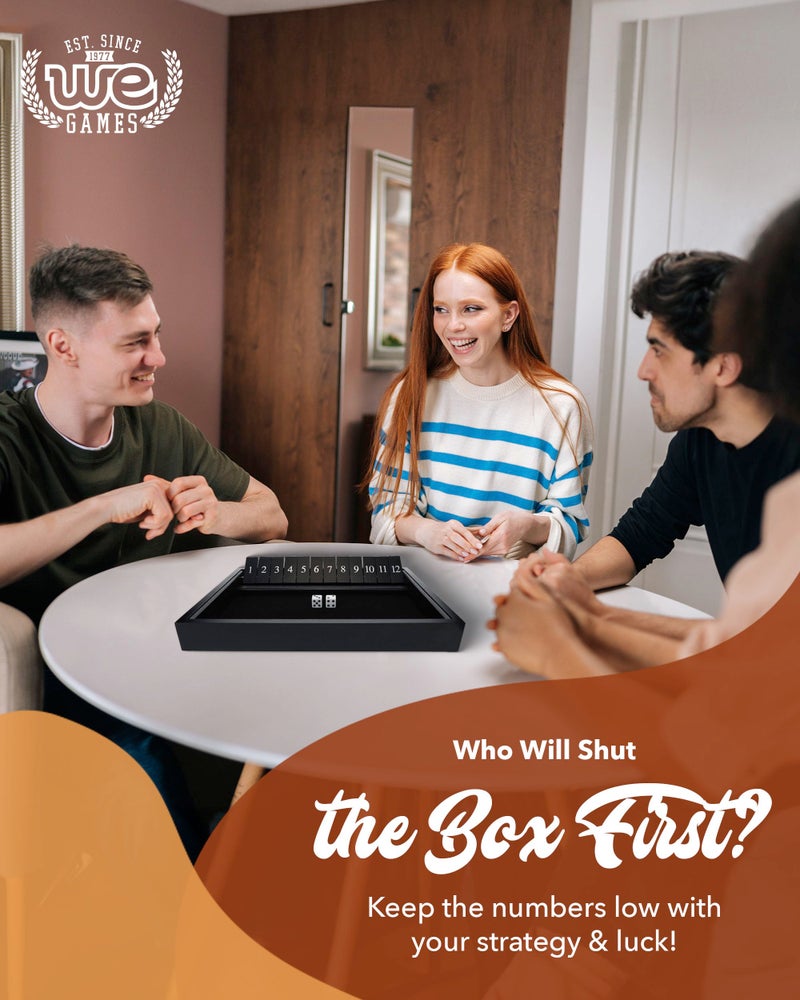 WE Games Wooden Shut The Box - Close The Box Set Pub Game with 12 Number Tiles & 2 Dice Games - 13.5â€ Black Stained Finish, for Adults - Image 2