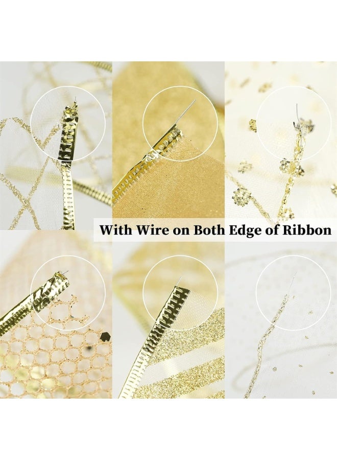 Ribbon Wired Burlap Wire Edge Ribbon Assorted Ribbon 6 Rolls for  Tree, Gift Wrapping Bows Crafts Wreaths Decorations (2.5 Width x 6 Yards Each Roll) - Image 4