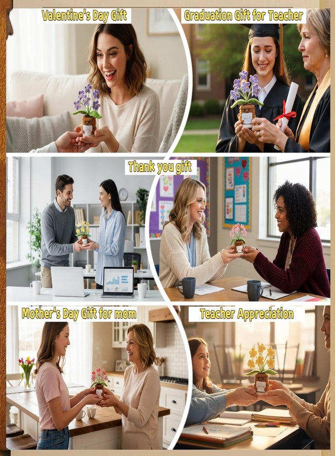 LAIDANLA Crochet Flowers Gifts for Teachers Coworkers Mini Handmade Purple Forget Me Not for Women Graduation Appreciation Friendship Thank You Positive Birthday Gifts for Mom Best Friend Her - Image 3