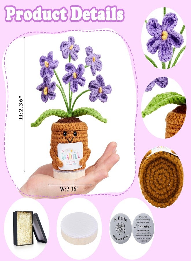 LAIDANLA Crochet Flowers Gifts for Teachers Coworkers Mini Handmade Purple Forget Me Not for Women Graduation Appreciation Friendship Thank You Positive Birthday Gifts for Mom Best Friend Her - Image 2