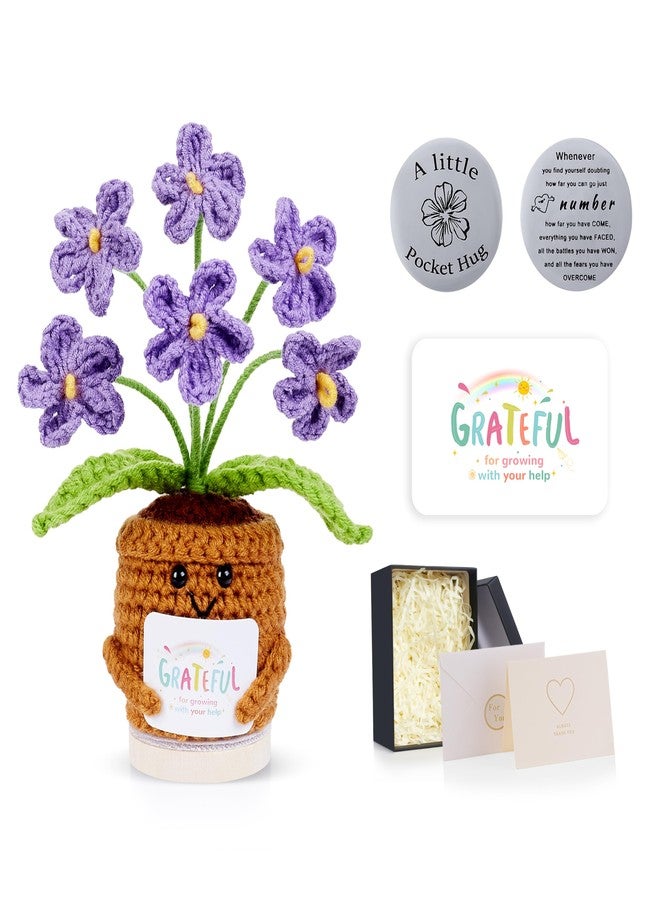 LAIDANLA Crochet Flowers Gifts for Teachers Coworkers Mini Handmade Purple Forget Me Not for Women Graduation Appreciation Friendship Thank You Positive Birthday Gifts for Mom Best Friend Her - Image 1