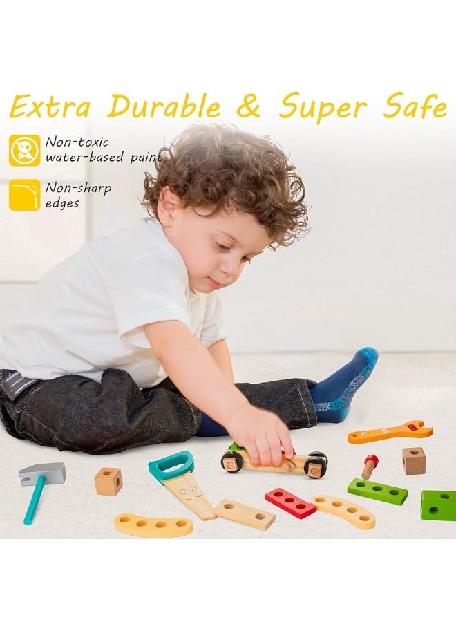 KIDWILL Tool Kit for Kids, Wooden Toddler Tools Set Including Tool Box & DIY Stickers, Montessori Educational STEM Construction Toys for 3 4 5 6 7 Years Old Boys Girls, Best Birthday Gift for Kids - Image 3