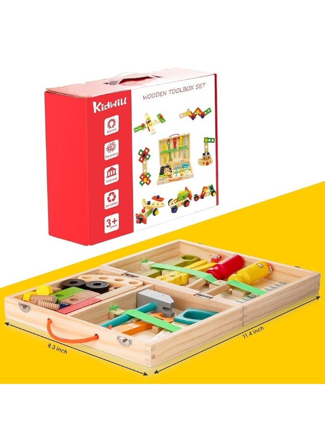 KIDWILL Tool Kit for Kids, Wooden Toddler Tools Set Including Tool Box & DIY Stickers, Montessori Educational STEM Construction Toys for 3 4 5 6 7 Years Old Boys Girls, Best Birthday Gift for Kids - Image 5