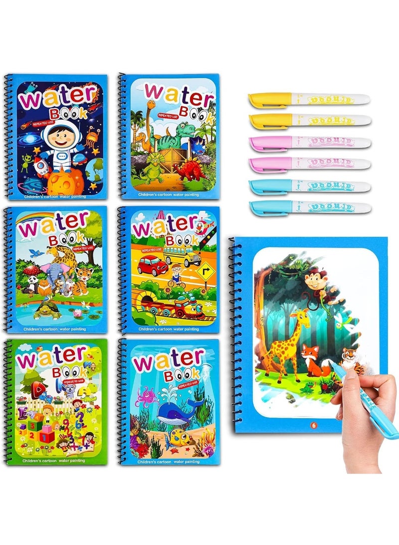 ARGT 6 Pack Reusable Magic Water Coloring Books with Water Pens – Mess-Free Painting & Travel Activity Toys for Toddlers and Kids - Image 1