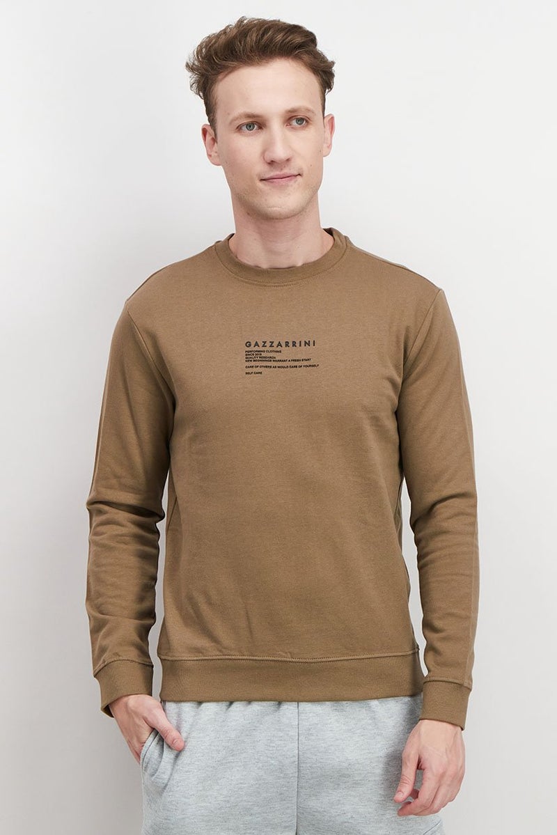Gazzarrini Men Crew Neck Long Sleeve Graphic Print Sweatshirts, Brown - Image 1