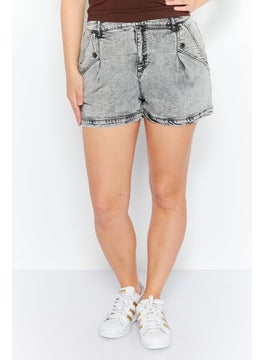 Women Washed Denim Short, Black