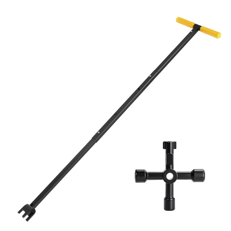 TIBOO DAY 37.2 Inch Water Meter Key Adjustable Water Shut off Tool Water Meter Key Shut off Tool 17-37.2" Length with 4 Way Multi-Functional Cross Key for Meter Valve (Yellow 37.2 Inch) - Image 1