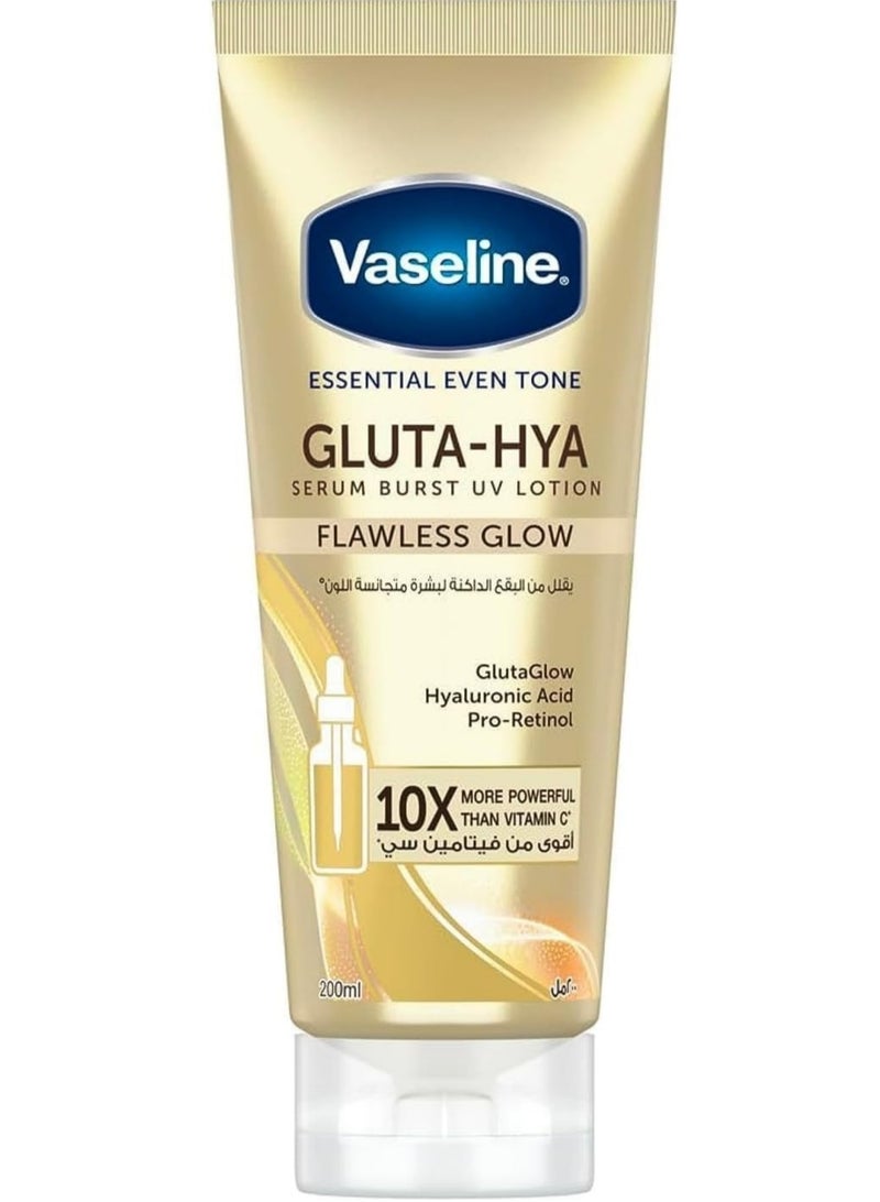 Vaseline Essential Even Tone Flawless Glow Gluta-Hya Serum Burst UV Lotion 10X More Powerful than Vitamin C - 200ml - Image 1