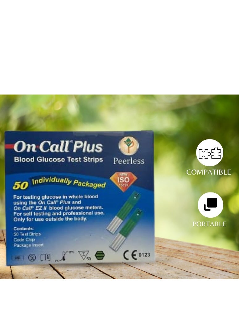 On call plus - On call plus 50-Piece Blood Glucose Test Strips New Packing Accurate Results Easy Application Precision Testing for Diabetes Compatible with Meters for Home Self-Monitoring (Single strip packing) - Image 1