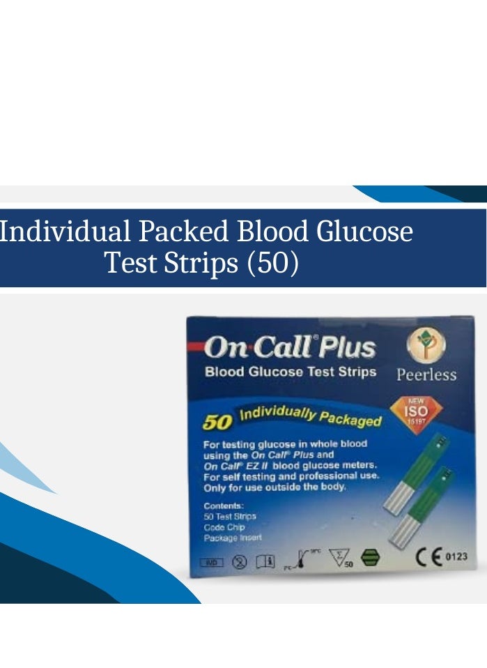 On call plus - On call plus 50-Piece Blood Glucose Test Strips New Packing Accurate Results Easy Application Precision Testing for Diabetes Compatible with Meters for Home Self-Monitoring (Single strip packing) - Image 1