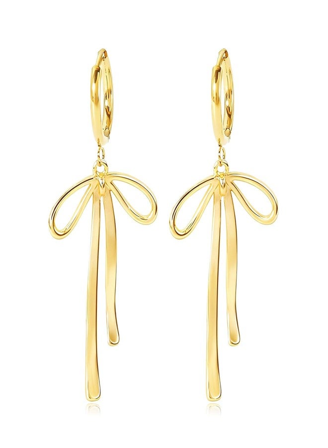 Dcfywl731 Bow Earrings for Women Gold Bow Ribbon Hoop Earrings Long Ribbon Drop Dangle Earring Christmas Jewelry Gifts - Image 1