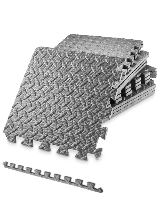 EVA Puzzle Exercise Mats, 1.2cm Thickness Foam Flooring Tiles, Floor Padding with Border, Foam Interlocking Tiles for Gyms, Flooring, Workout, Gym Equipments (Grey) - Image 1