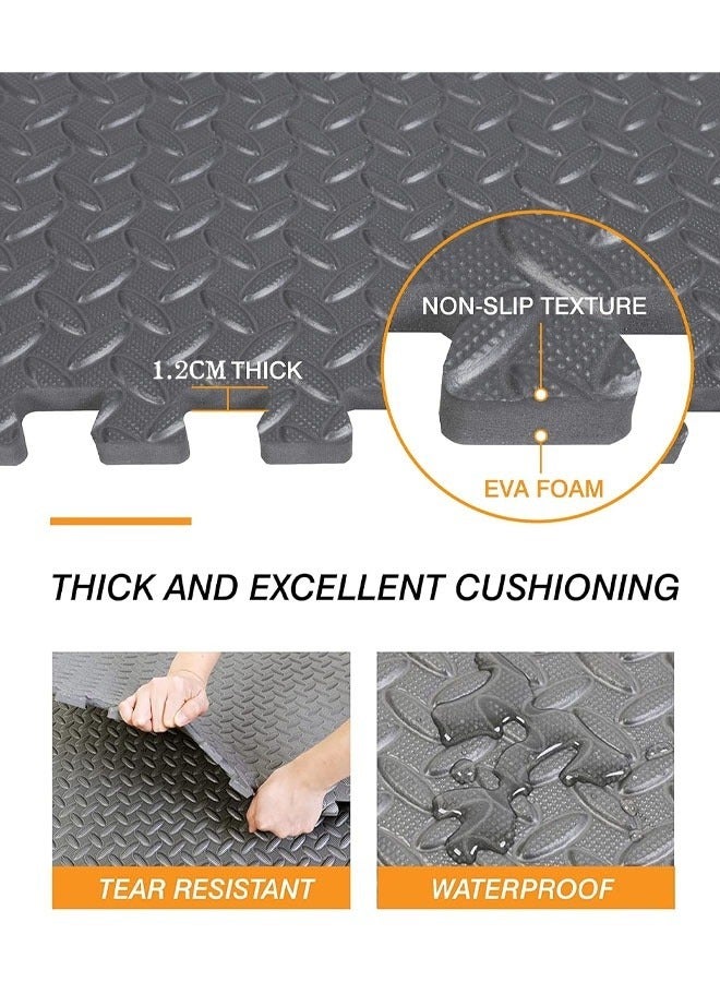 EVA Puzzle Exercise Mats, 1.2cm Thickness Foam Flooring Tiles, Floor Padding with Border, Foam Interlocking Tiles for Gyms, Flooring, Workout, Gym Equipments (Grey) - Image 2