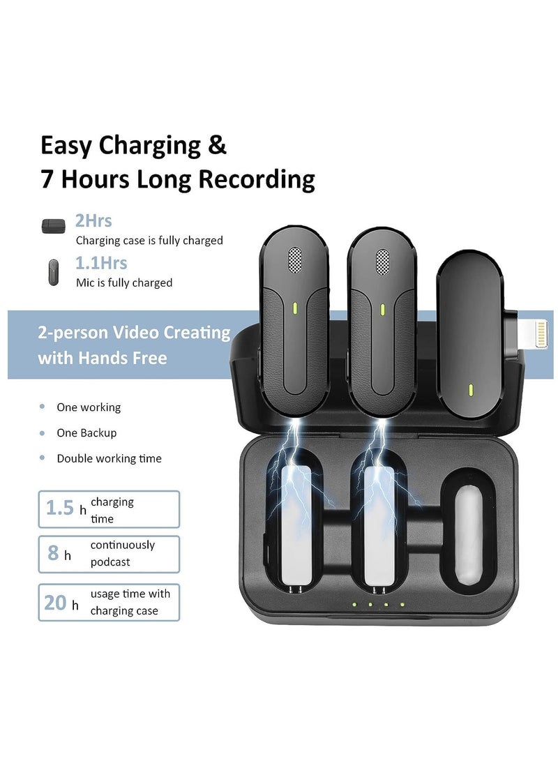 ميكروفون لاسلكي Lavalier لجهاز iPhone iPad ، ميكروفون Plug-Play Lightning Lapel Mini لاسلكي مع علبة شحن ، 2 ميكروفون لتسجيل الفيديو يوتيوب مقابلة TikTok - Image 5