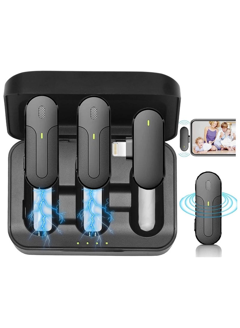 ميكروفون لاسلكي Lavalier لجهاز iPhone iPad ، ميكروفون Plug-Play Lightning Lapel Mini لاسلكي مع علبة شحن ، 2 ميكروفون لتسجيل الفيديو يوتيوب مقابلة TikTok - Image 1