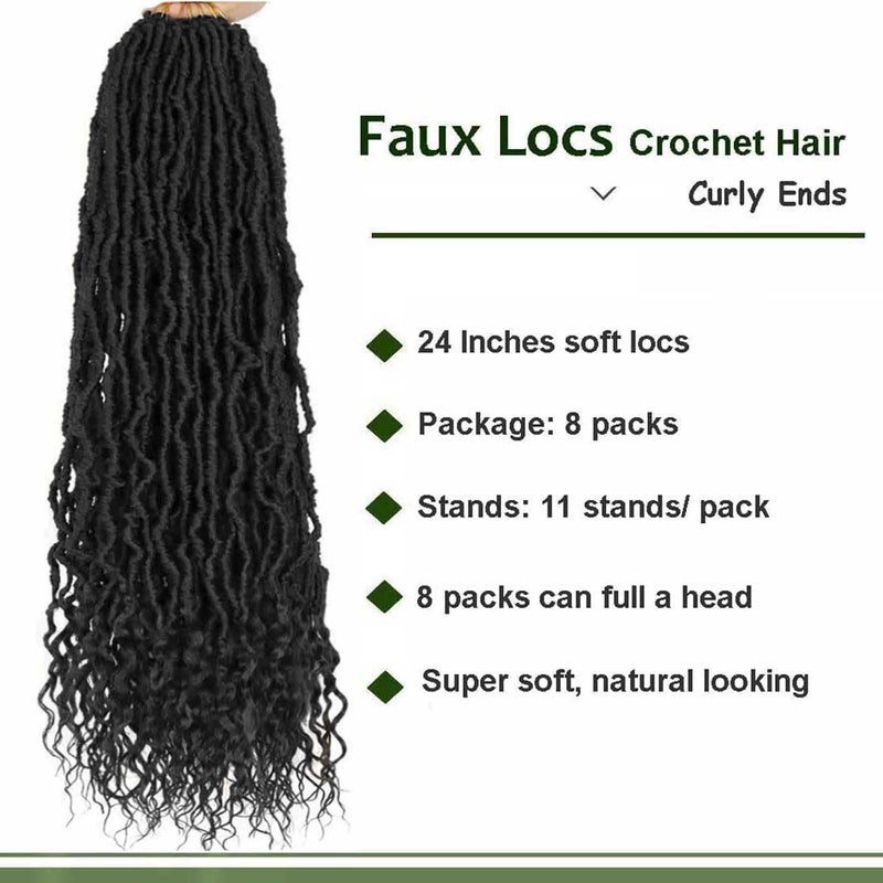 Mytarku 8 Packs 24 Inch Soft Locs With Curly Ends Faux Locs Crochet Hair Boho Braids Crochet Locs Hair for Women Crochet Dreads (24inch 8Pack 1B) - Image 2