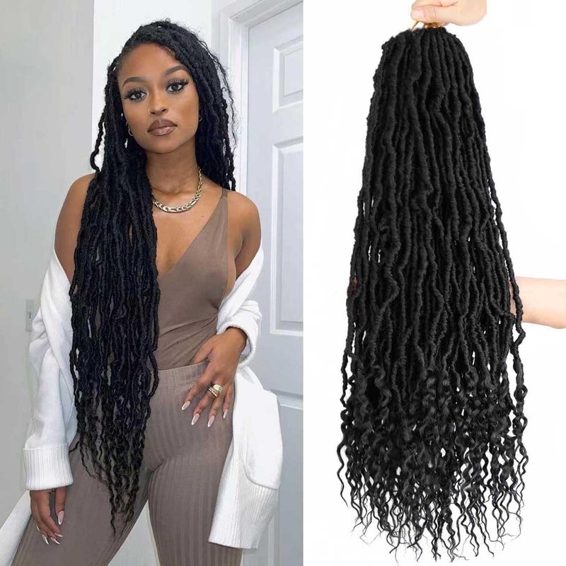 Mytarku 8 Packs 24 Inch Soft Locs With Curly Ends Faux Locs Crochet Hair Boho Braids Crochet Locs Hair for Women Crochet Dreads (24inch 8Pack 1B) - Image 1
